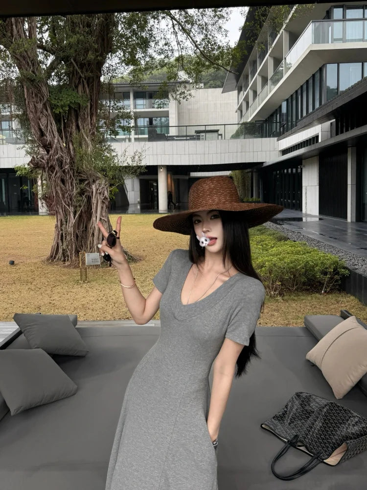 Street Style Women’s Dress – Slimming V-Neck High Waist A-Line Dress