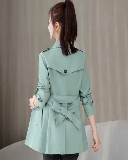 Spring Outerwear for Women – Belted Double-Breasted Long Sleeve Jacket