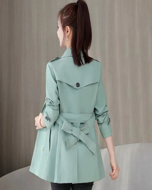 Spring Outerwear for Women – Belted Double-Breasted Long Sleeve Jacket