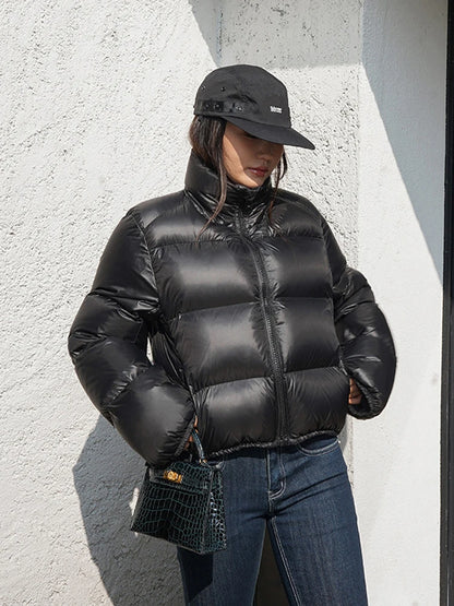 Elegant Solid Color Winter Jacket – Short Cozy Coat with Pockets