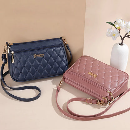 Women’s Leather Handbag – Embroidered Messenger Bag for Daily Use