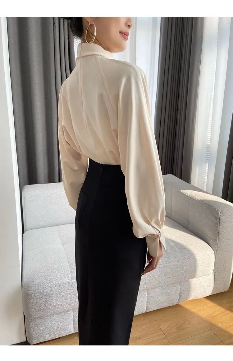 Fashion Spring Blouse – Hollow Puff Sleeve Solid Color Women’s Top