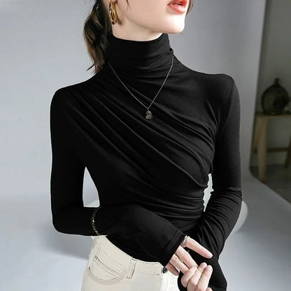 Elegant & Chic – 2023 Pleated High Neck Blouse for Women
