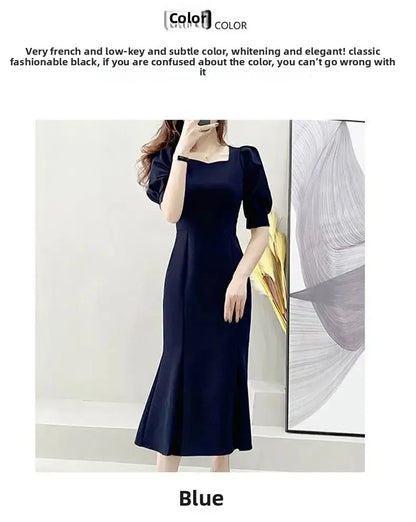 Chic Women’s Ball Gown – Square Collar Puffy Sleeve Fish Tail Dress