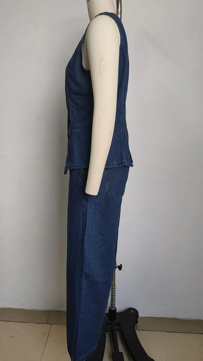 Trendy Two-Piece Set – Sleeveless Darted Vest with Wide-Leg Trousers