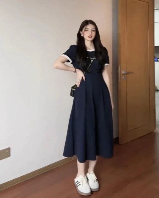Elegant Korean Style Dress – Plus Size High Waist Summer A-Line Dress