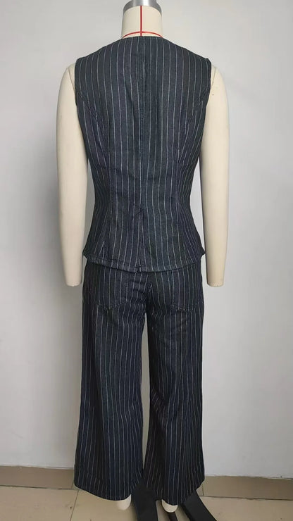 Trendy Two-Piece Set – Sleeveless Darted Vest with Wide-Leg Trousers