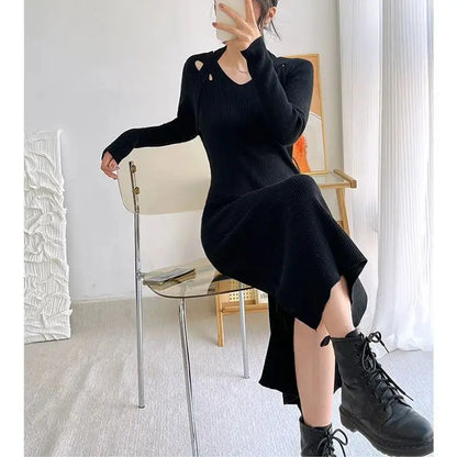 Street Style Winter Dress – Women’s Slim Halter Knit Long Skirt