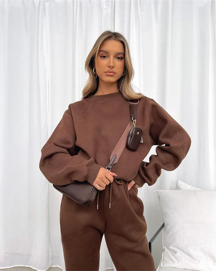 Fashion Women’s Tracksuit – Round Neck Hoodie with Lace-Up Pants