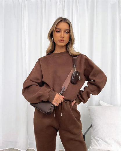 Fashion Women’s Tracksuit – Round Neck Hoodie with Lace-Up Pants