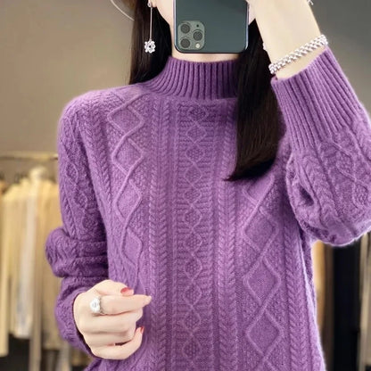 Korean Style Women’s Sweater – 100% Merino Wool Turtleneck Top