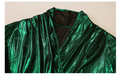 Shine & Chic – Metallic Short Sleeve Wrap Top for Women