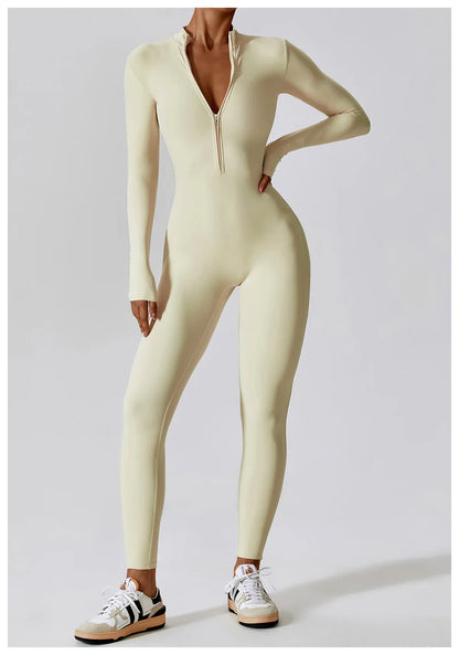 Women's Jumpsuits One-Piece Suit Zipper Long Sleeved Yoga Set Gym Push Up Workout Clothes Fitness Bodysuit Sportswear Tracksuit