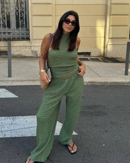 Casual Chic Two-Piece – Halter Top & Straight Pants for Women