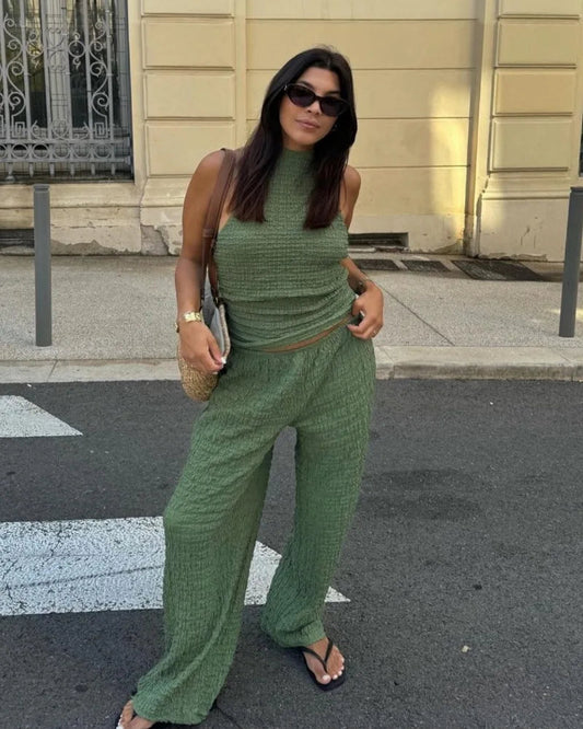 Casual Chic Two-Piece – Halter Top & Straight Pants for Women