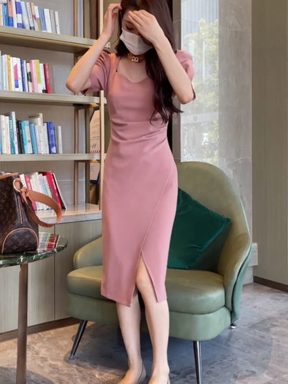 Street Style Summer Dress – Slimming Split Skirt High Waist Midi