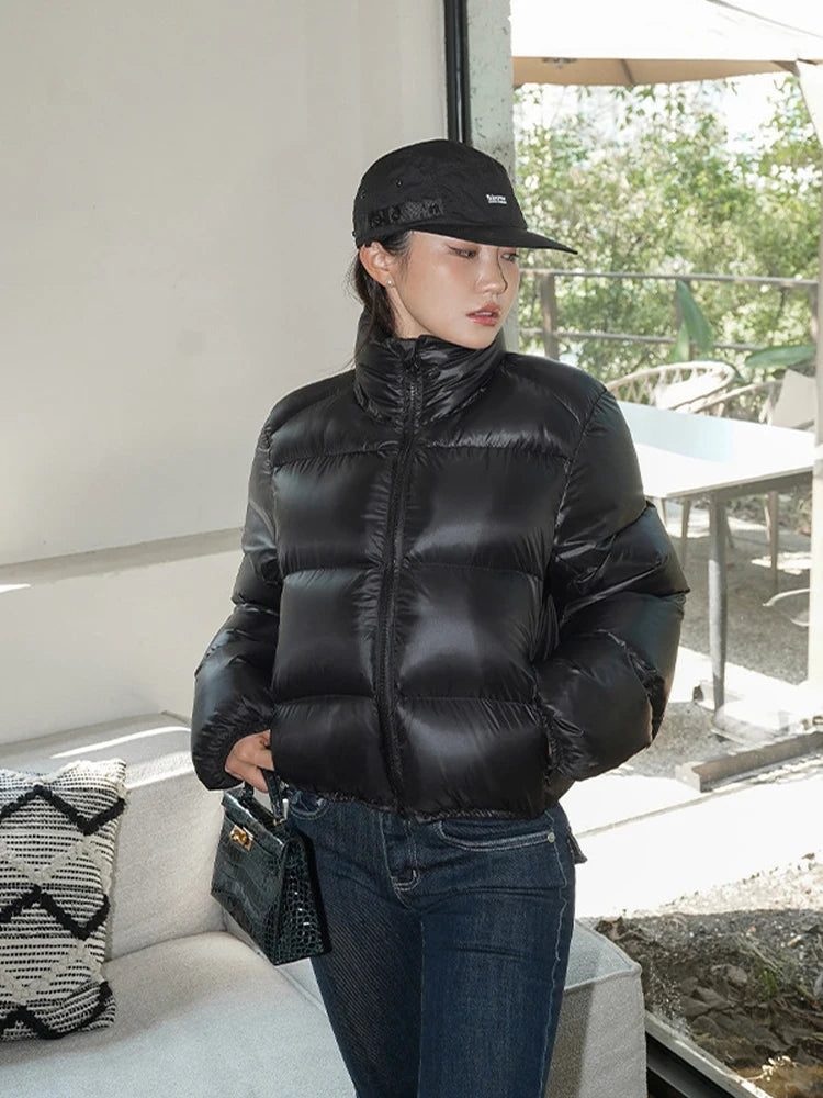 Elegant Solid Color Winter Jacket – Short Cozy Coat with Pockets