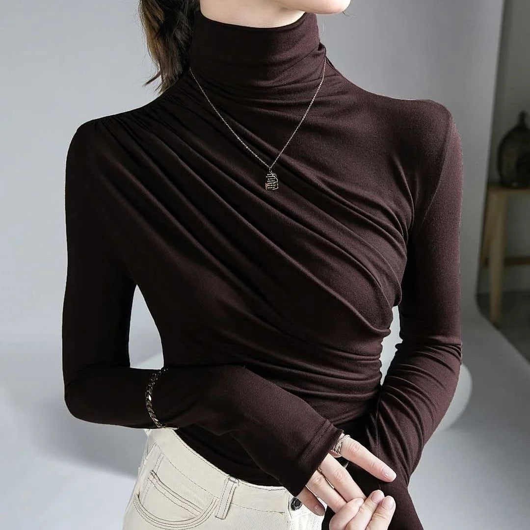Elegant & Chic – 2023 Pleated High Neck Blouse for Women
