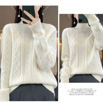 Korean Style Women’s Sweater – 100% Merino Wool Turtleneck Top