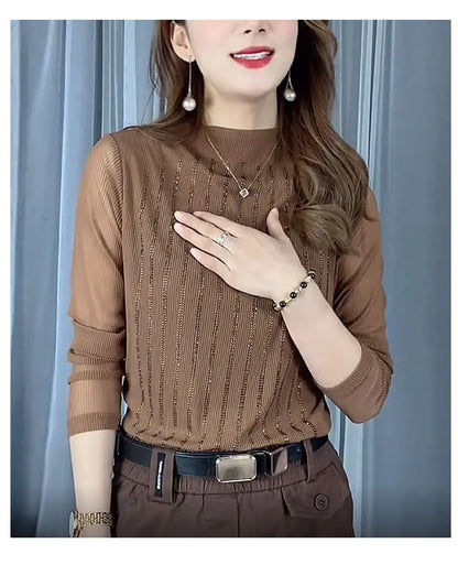 Street Style Two-Piece Layer – Long Sleeve Hollow Pullover for Women