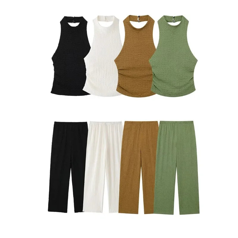 Casual Chic Two-Piece – Halter Top & Straight Pants for Women