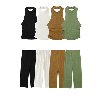 Casual Chic Two-Piece – Halter Top & Straight Pants for Women