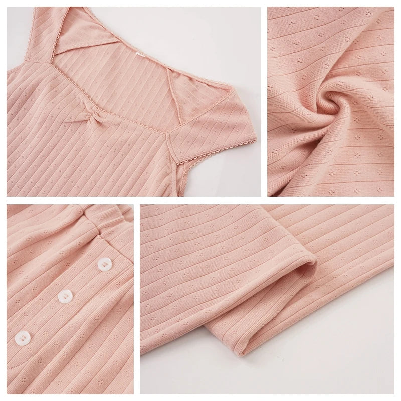 Women’s Fairycore Casual Set – Square Collar Crop Top & Pants