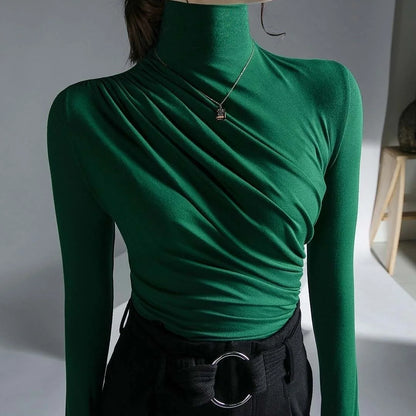 Elegant & Chic – 2023 Pleated High Neck Blouse for Women