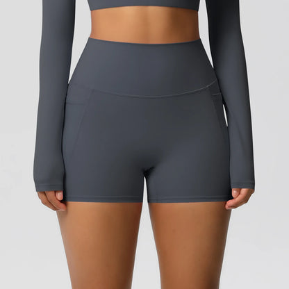 Women Sports Short With PocketedYoga Legging Shorts Squat Proof High Waist Fitness Tight Shorts Quick Drying Cycling Workout Gym