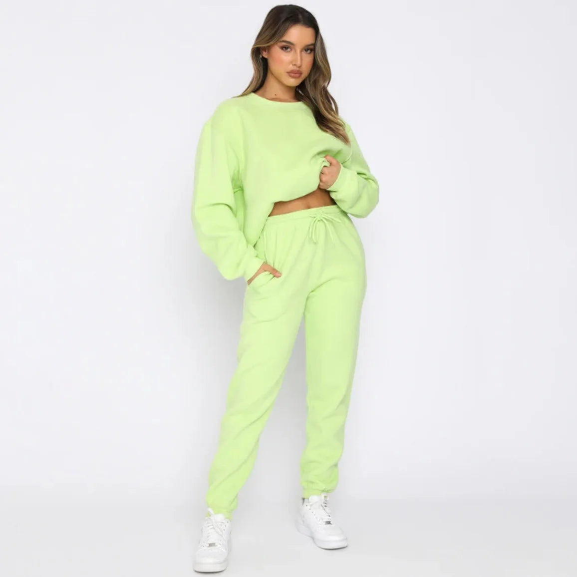 Fashion Women’s Tracksuit – Round Neck Hoodie with Lace-Up Pants