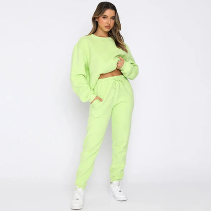 Fashion Women’s Tracksuit – Round Neck Hoodie with Lace-Up Pants