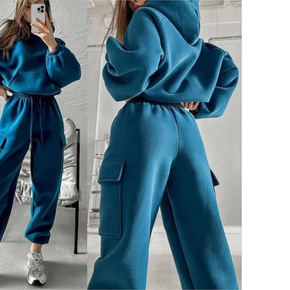 Autumn Winter Casual Outfit – Hoodie with Hood & Tied Waist Pants