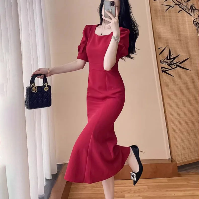 Women’s Stylish Summer Dress – High Waist Slimming Korean Dress