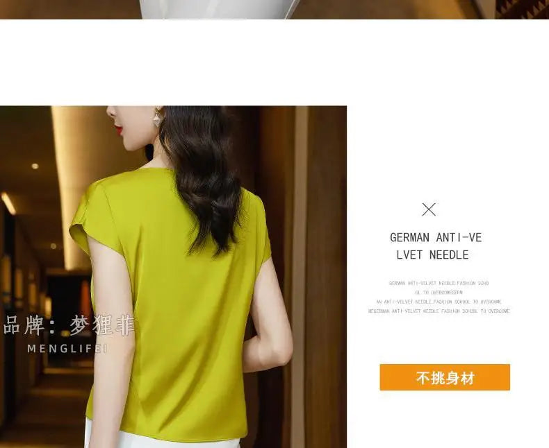 Chic Summer Top – Women’s Short Sleeve Satin Chiffon Blouse