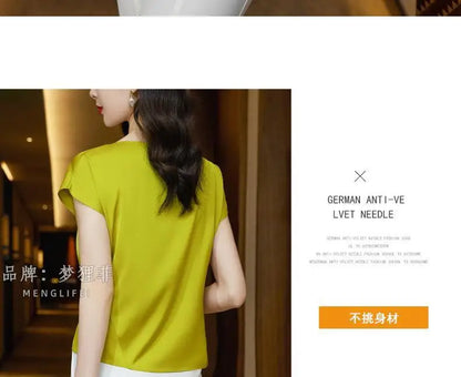 Chic Summer Top – Women’s Short Sleeve Satin Chiffon Blouse