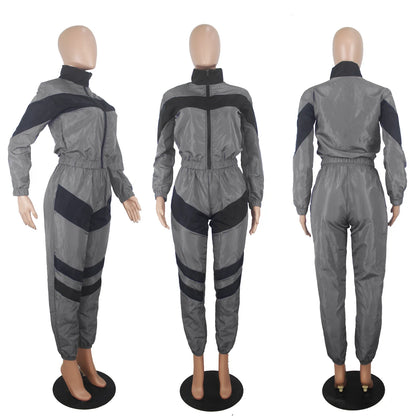 Casual Sports Set – Women’s Color-Block Windbreaker with Joggers