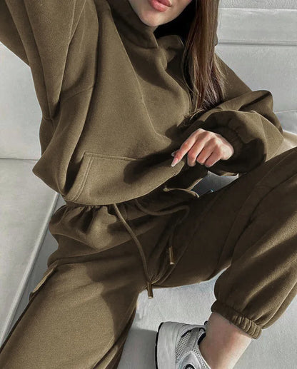 Autumn Winter Casual Outfit – Hoodie with Hood & Tied Waist Pants