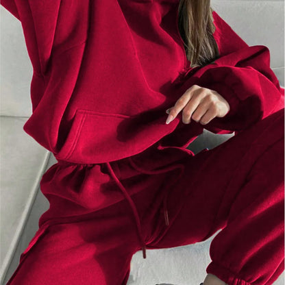 Autumn Winter Casual Outfit – Hoodie with Hood & Tied Waist Pants