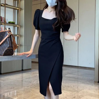 Street Style Summer Dress – Slimming Split Skirt High Waist Midi