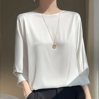 Elegant & Lightweight – Women’s Satin Silk Half-Sleeve Tee 2025