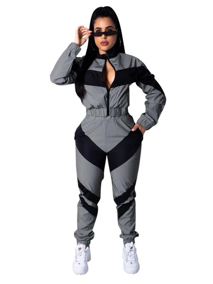 Casual Sports Set – Women’s Color-Block Windbreaker with Joggers