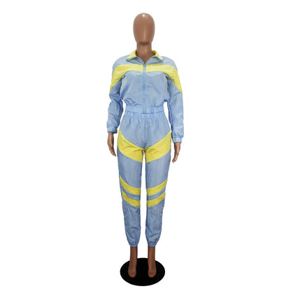 Casual Sports Set – Women’s Color-Block Windbreaker with Joggers