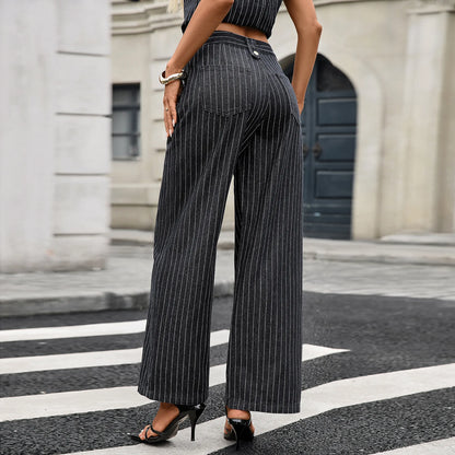 Trendy Two-Piece Set – Sleeveless Darted Vest with Wide-Leg Trousers