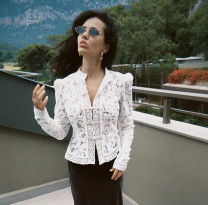 Fashion Commute Top – Hollow Out Lace See-Through Shirt