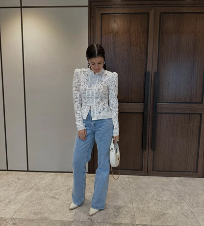 Fashion Commute Top – Hollow Out Lace See-Through Shirt