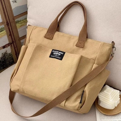 Student Commuting Canvas Bag – Large Capacity Single Shoulder Tote