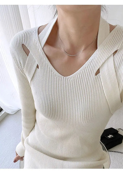 Street Style Winter Dress – Women’s Slim Halter Knit Long Skirt