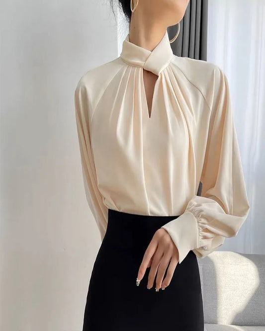 Fashion Spring Blouse – Hollow Puff Sleeve Solid Color Women’s Top