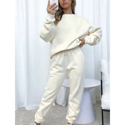 Fashion Women’s Tracksuit – Round Neck Hoodie with Lace-Up Pants