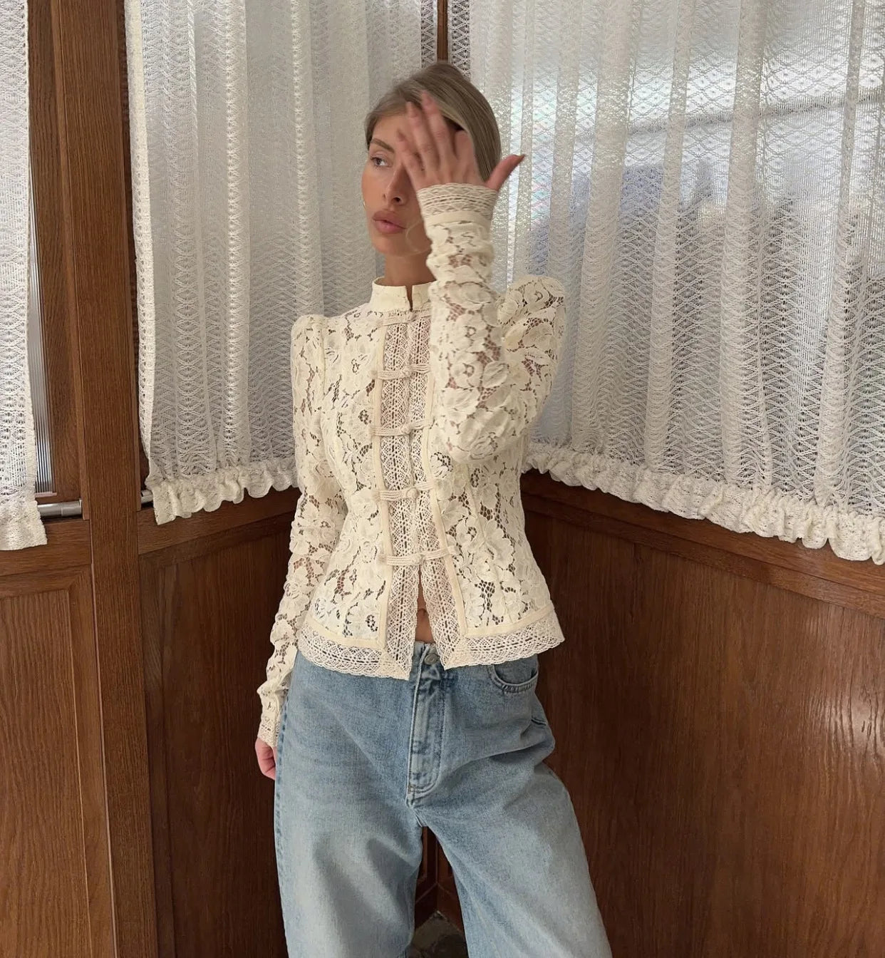 Fashion Commute Top – Hollow Out Lace See-Through Shirt